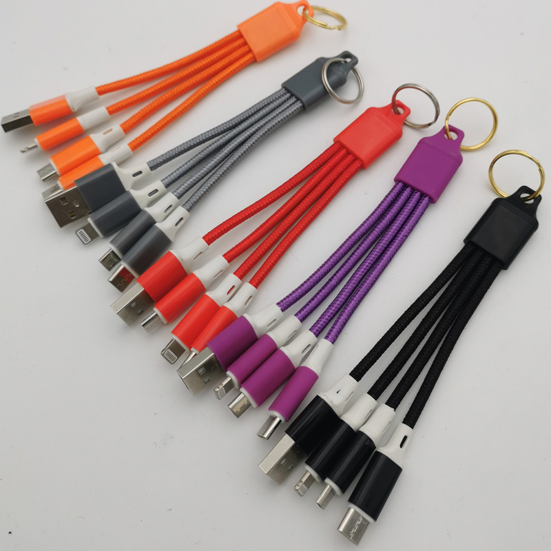 Nylon braided keychain data cable 3-in-1 mobile phone charging cable